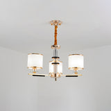 3 Heads Drawing Room Ceiling Pendant Simplicity Gold Chandelier Light with Drum Opal Glass Shade Clearhalo 'Ceiling Lights' 'Chandeliers' 'Modern Chandeliers' 'Modern' Lighting' 1711382