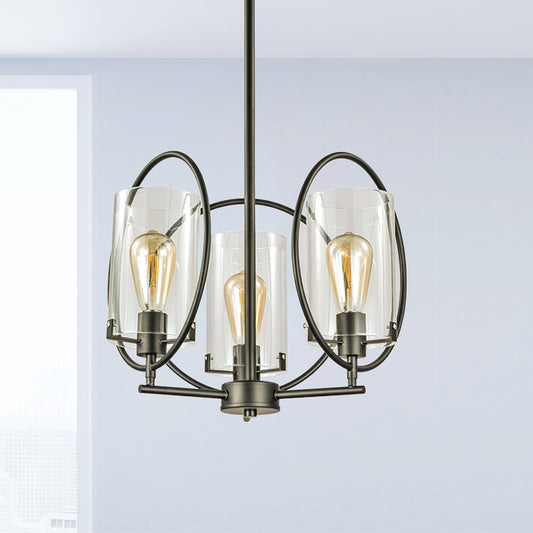 Black 3 Bulbs Hanging Chandelier Industrial Clear Glass Cylindrical Ceiling Pendant Light Clearhalo 'Cast Iron' 'Ceiling Lights' 'Chandeliers' 'Industrial Chandeliers' 'Industrial' 'Metal' 'Middle Century Chandeliers' 'Rustic Chandeliers' 'Tiffany' Lighting' 1711398