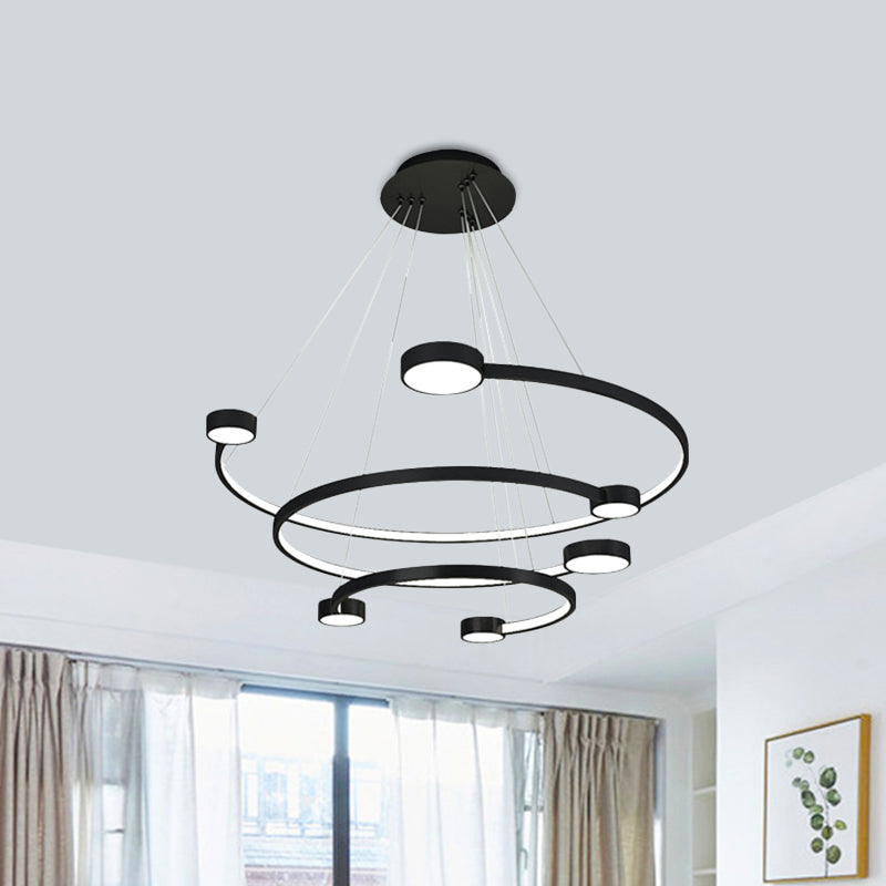 Metal 3-Tiered C Ceiling Lamp Contemporary LED Black Finish Flush Mount Light in Warm/White Light Black Clearhalo 'Ceiling Lights' 'Chandeliers' 'Modern Chandeliers' 'Modern' Lighting' 1711401