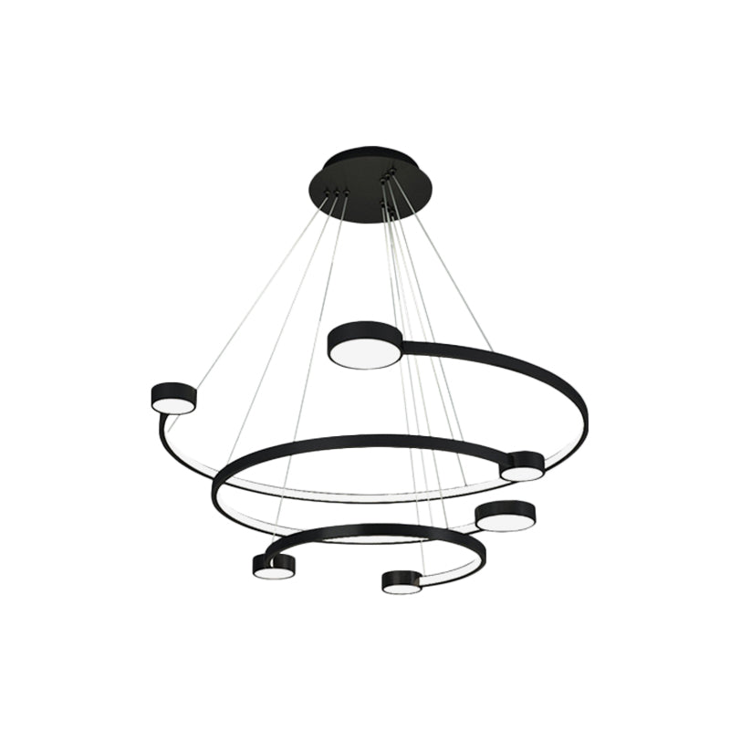 Metal 3-Tiered C Ceiling Lamp Contemporary LED Black Finish Flush Mount Light in Warm/White Light Clearhalo 'Ceiling Lights' 'Chandeliers' 'Modern Chandeliers' 'Modern' Lighting' 1711403