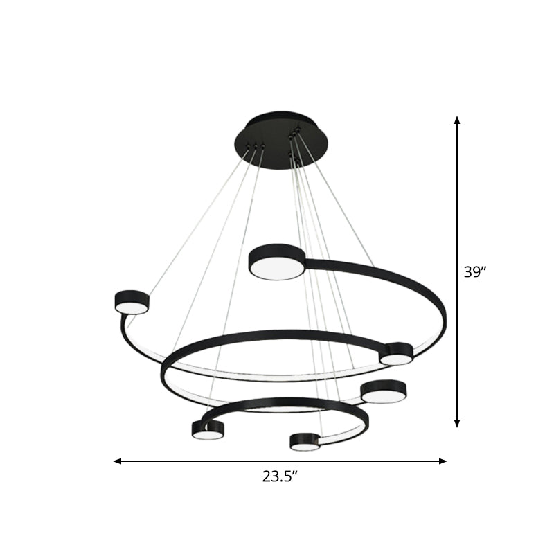 Metal 3-Tiered C Ceiling Lamp Contemporary LED Black Finish Flush Mount Light in Warm/White Light Clearhalo 'Ceiling Lights' 'Chandeliers' 'Modern Chandeliers' 'Modern' Lighting' 1711404