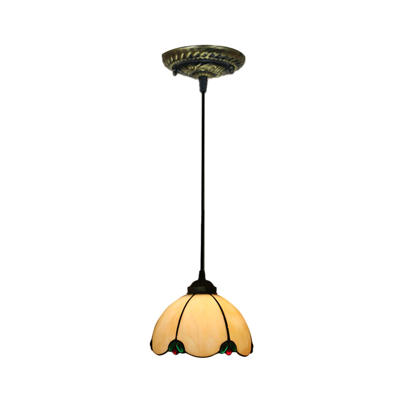 Domed Hanging Ceiling Light 1 Bulb White Glass Tiffany Style Suspension Lighting Fixture for Dining Room Clearhalo 'Art Deco Pendants' 'Cast Iron' 'Ceiling Lights' 'Ceramic' 'Crystal' 'Industrial' 'Metal' 'Middle Century Pendants' 'Pendant Lights' 'Pendants' 'Tiffany close to ceiling' 'Tiffany Pendants' 'Tiffany' Lighting' 1711425