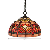 Bowl Shade Hanging Light Fixture Tiffany Stained Glass 1 Light Red Finish Drop Pendant for Dining Room Clearhalo 'Art Deco Pendants' 'Cast Iron' 'Ceiling Lights' 'Ceramic' 'Crystal' 'Industrial' 'Metal' 'Middle Century Pendants' 'Pendant Lights' 'Pendants' 'Tiffany close to ceiling' 'Tiffany Pendants' 'Tiffany' Lighting' 1711430