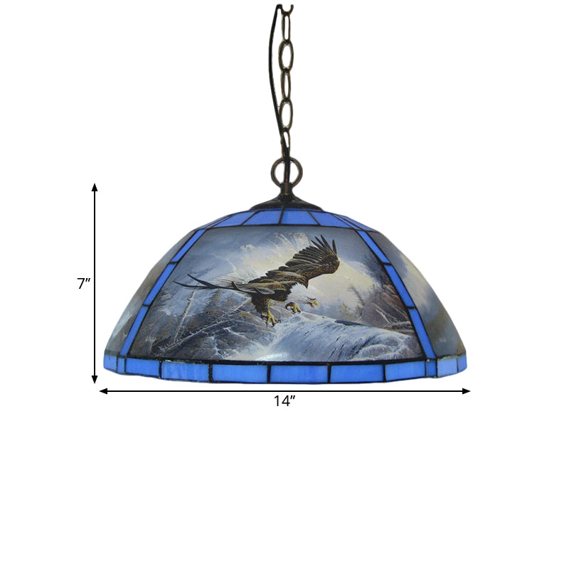 Cut Glass Domed Hanging Light Kit Victorian 1 Bulb Yellow/Blue Pendant Lamp with Eagle Pattern for Dining Room Clearhalo 'Art Deco Pendants' 'Cast Iron' 'Ceiling Lights' 'Ceramic' 'Crystal' 'Industrial' 'Metal' 'Middle Century Pendants' 'Pendant Lights' 'Pendants' 'Tiffany close to ceiling' 'Tiffany Pendants' 'Tiffany' Lighting' 1711439