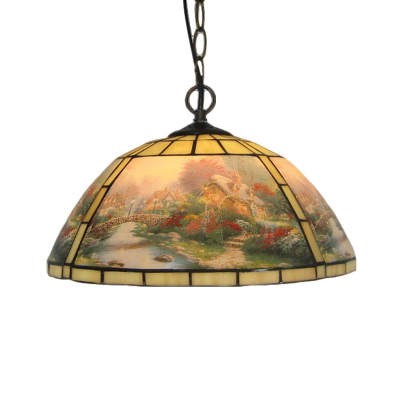 Cut Glass Domed Hanging Light Kit Victorian 1 Bulb Yellow/Blue Pendant Lamp with Eagle Pattern for Dining Room Clearhalo 'Art Deco Pendants' 'Cast Iron' 'Ceiling Lights' 'Ceramic' 'Crystal' 'Industrial' 'Metal' 'Middle Century Pendants' 'Pendant Lights' 'Pendants' 'Tiffany close to ceiling' 'Tiffany Pendants' 'Tiffany' Lighting' 1711443