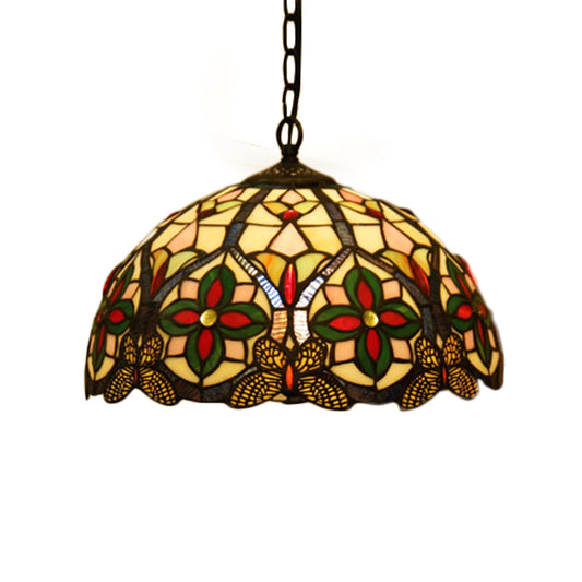 1 Head Drop Pendant Tiffany Bowl Stained Glass Hanging Light Fixture in Green with Flower Pattern Clearhalo 'Art Deco Pendants' 'Cast Iron' 'Ceiling Lights' 'Ceramic' 'Chandeliers' 'Crystal' 'Industrial' 'Metal' 'Middle Century Pendants' 'Pendant Lights' 'Pendants' 'Tiffany close to ceiling' 'Tiffany Pendants' 'Tiffany' Lighting' 1711459