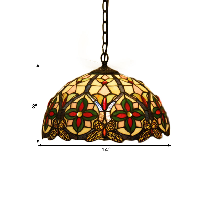 1 Head Drop Pendant Tiffany Bowl Stained Glass Hanging Light Fixture in Green with Flower Pattern Clearhalo 'Art Deco Pendants' 'Cast Iron' 'Ceiling Lights' 'Ceramic' 'Chandeliers' 'Crystal' 'Industrial' 'Metal' 'Middle Century Pendants' 'Pendant Lights' 'Pendants' 'Tiffany close to ceiling' 'Tiffany Pendants' 'Tiffany' Lighting' 1711460