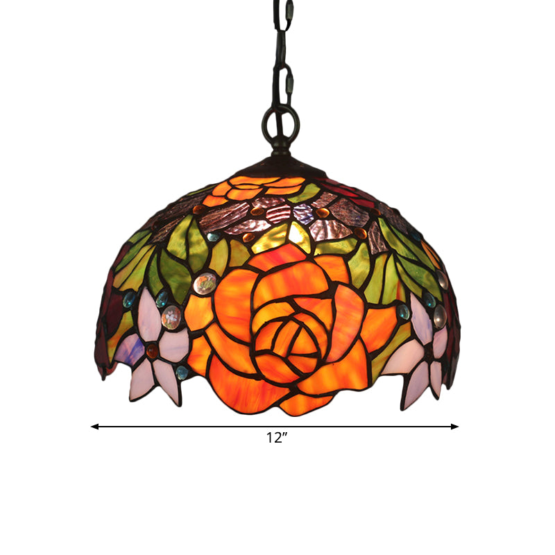 Dome Shade Cut Glass Pendant Lamp Victorian 1-Light Yellow Finish Hanging Ceiling Light with Blossom Pattern Clearhalo 'Ceiling Lights' 'Chandeliers' 'Glass shade' 'Glass' 'Industrial' 'Middle Century Pendants' 'Pendant Lights' 'Pendants' 'Tiffany close to ceiling' 'Tiffany Pendants' 'Tiffany' Lighting' 1711464