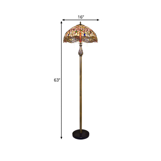 Dragonfly Shell Floor Reading Lighting Tiffany Style 2 Lights White Pull Chain Floor Light with Bowl Shade Clearhalo 'Floor Lamps' 'Lamps' Lighting' 1711531
