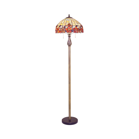 Shell Red Standing Floor Lamp Lattice Bowl 2 Lights Mediterranean Stand Up Light with Flower Pattern Clearhalo 'Floor Lamps' 'Lamps' Lighting' 1711534