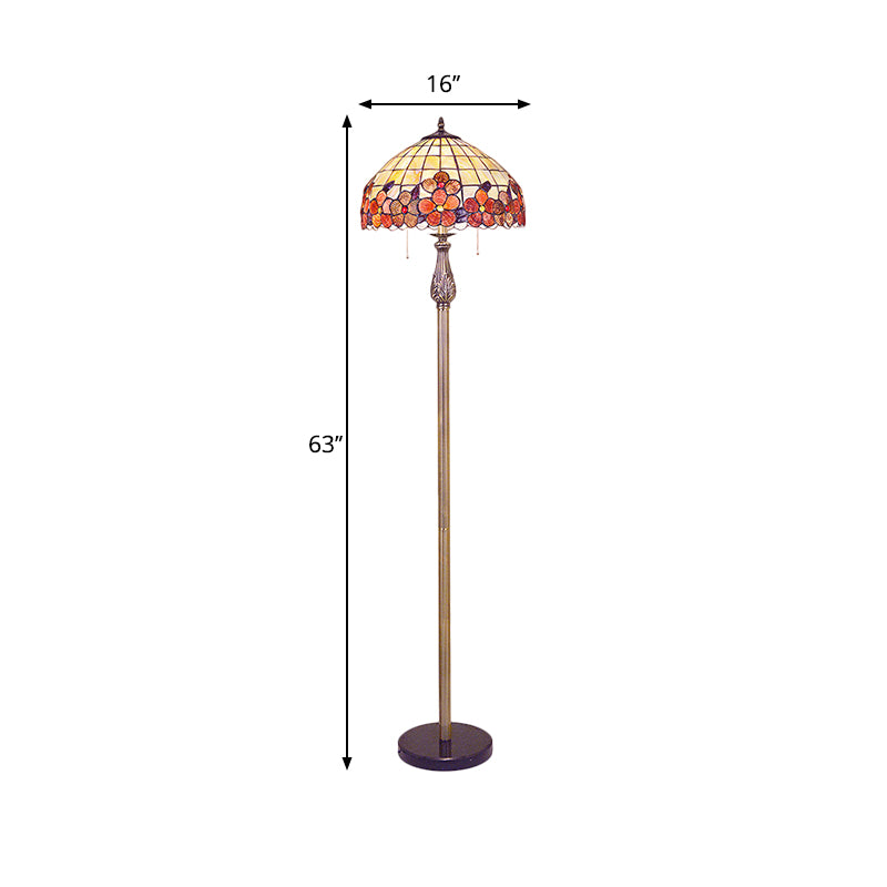 Shell Red Standing Floor Lamp Lattice Bowl 2 Lights Mediterranean Stand Up Light with Flower Pattern Clearhalo 'Floor Lamps' 'Lamps' Lighting' 1711535