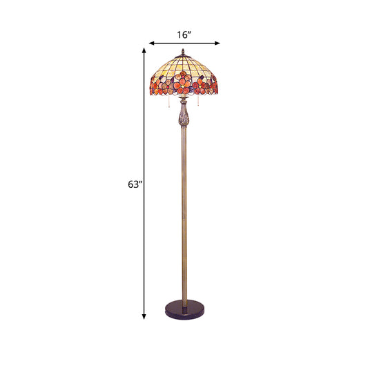 Shell Red Standing Floor Lamp Lattice Bowl 2 Lights Mediterranean Stand Up Light with Flower Pattern Clearhalo 'Floor Lamps' 'Lamps' Lighting' 1711535