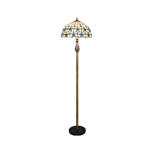 Grid Dome Standing Floor Lighting 2 Heads Shell Baroque Floor Lamp in Blue with Floret Pattern Clearhalo 'Floor Lamps' 'Lamps' Lighting' 1711542