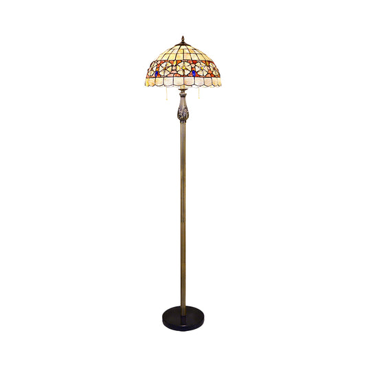 Scalloped Dome Stand Up Lighting Tiffany Shell 2 Heads Red Floor Floral Patterned Standing Lighting Clearhalo 'Floor Lamps' 'Lamps' Lighting' 1711546