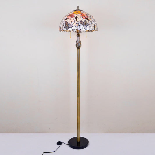 Tiffany Dome Reading Floor Light 2 Lights Shell Butterfly and Flower Standing Lighting in White Clearhalo 'Floor Lamps' 'Lamps' Lighting' 1711549