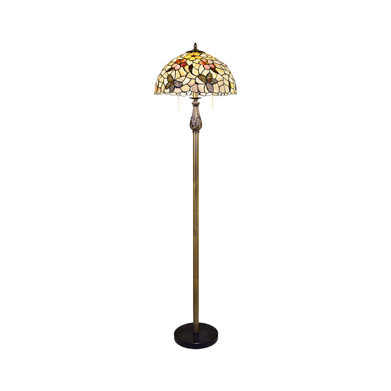 Tiffany Dome Reading Floor Light 2 Lights Shell Butterfly and Flower Standing Lighting in White Clearhalo 'Floor Lamps' 'Lamps' Lighting' 1711550
