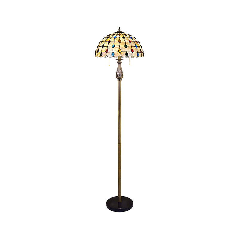 Shell Beaded Reading Floor Lighting Mediterranean 2 Lights White Floor Light with Grid Dome Shade Clearhalo 'Floor Lamps' 'Lamps' Lighting' 1711554
