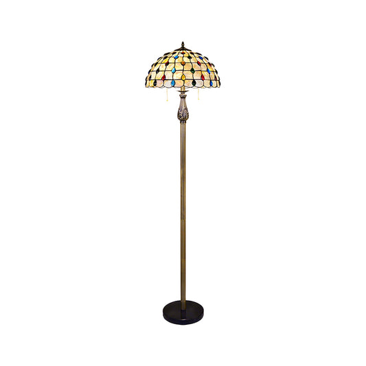Shell Beaded Reading Floor Lighting Mediterranean 2 Lights White Floor Light with Grid Dome Shade Clearhalo 'Floor Lamps' 'Lamps' Lighting' 1711554