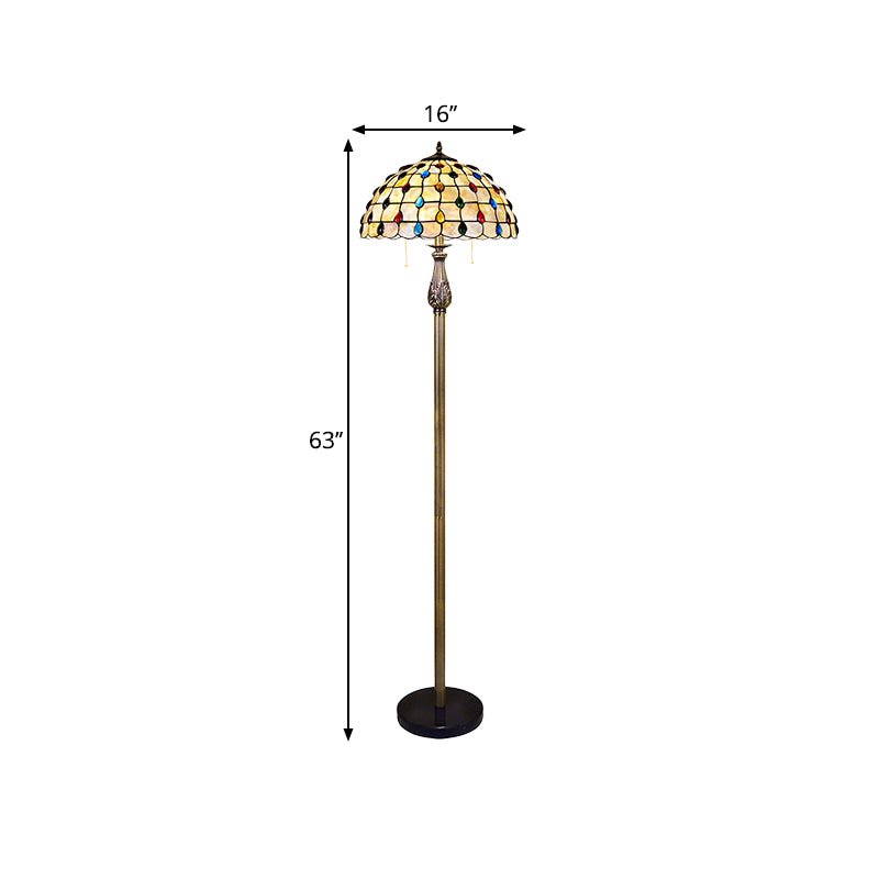 Shell Beaded Reading Floor Lighting Mediterranean 2 Lights White Floor Light with Grid Dome Shade Clearhalo 'Floor Lamps' 'Lamps' Lighting' 1711555