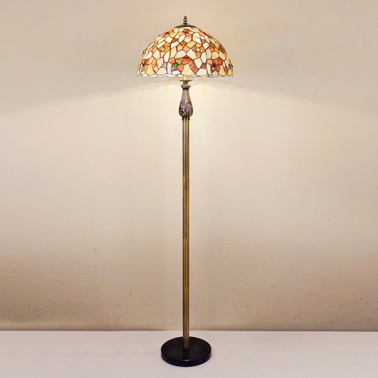 White Bowl Reading Floor Lamp Tiffany 2-Light Shell Pull Chain Standing Lighting with Blossom Pattern Clearhalo 'Floor Lamps' 'Lamps' Lighting' 1711557