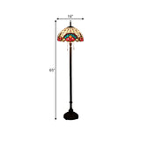 2 Bulbs Standing Light Baroque Dome Shaped Hand Cut Glass Reading Floor Lamp in Black with Pull Chain Clearhalo 'Floor Lamps' 'Lamps' Lighting' 1711577