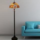 Copper 2 Lights Standing Lamp Victorian Cut Glass Flower and Bird Floor Reading Light with Bowl Shade Copper Clearhalo 'Floor Lamps' 'Lamps' Lighting' 1711578