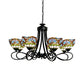 Bowl Pendant Lighting 6 Lights Stained Glass Victorian Chandelier Light in Black Finish with Adjustable Chain Clearhalo 'Ceiling Lights' 'Chandeliers' 'Industrial' 'Middle Century Chandeliers' 'Pendant Lights' 'Tiffany Chandeliers' 'Tiffany close to ceiling' 'Tiffany' Lighting' 171159
