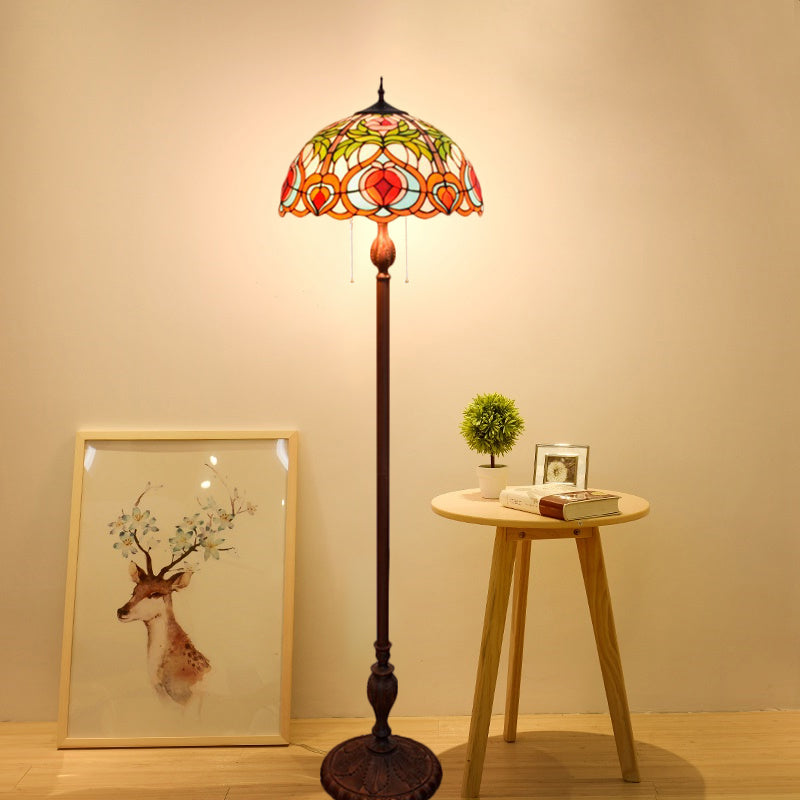 Blossom Reading Floor Lamp 3-Bulb Hand Cut Glass Tiffany Stand Up Lighting with Bowl Shade in Green Green Clearhalo 'Floor Lamps' 'Lamps' Lighting' 1711594