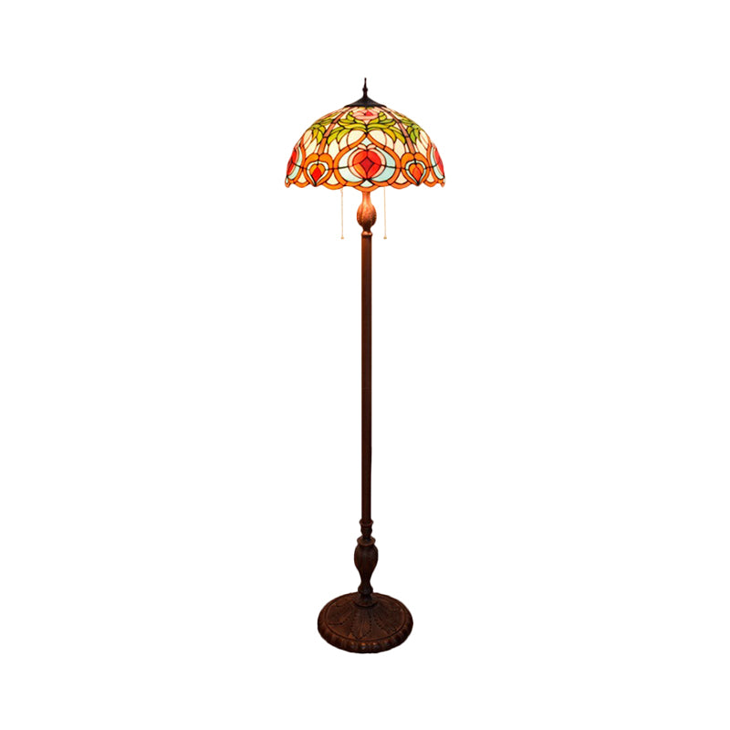 Blossom Reading Floor Lamp 3-Bulb Hand Cut Glass Tiffany Stand Up Lighting with Bowl Shade in Green Clearhalo 'Floor Lamps' 'Lamps' Lighting' 1711596