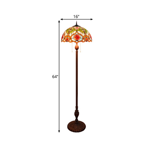 Blossom Reading Floor Lamp 3-Bulb Hand Cut Glass Tiffany Stand Up Lighting with Bowl Shade in Green Clearhalo 'Floor Lamps' 'Lamps' Lighting' 1711597