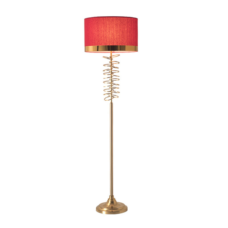 Fabric White/Red Floor Light Drum Single Head Antique Stand Up Lamp with Rings Deco for Parlor Clearhalo 'Floor Lamps' 'Lamps' Lighting' 1711635