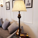 Traditional Conic Floor Table Lamp 1-Bulb Fabric Shade Standing Floor Light in Apricot Clearhalo 'Floor Lamps' 'Lamps' Lighting' 1711642