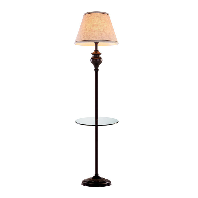 Traditional Conic Floor Table Lamp 1-Bulb Fabric Shade Standing Floor Light in Apricot Clearhalo 'Floor Lamps' 'Lamps' Lighting' 1711643
