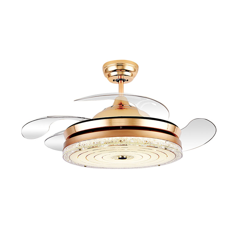 4-Blade Circle Ceiling Fan Light Minimalism Cut Crystal 19" Wide LED Restaurant Semi Mount Lighting in White/Gold Clearhalo 'Ceiling Fans with Lights' 'Ceiling Fans' 'Modern Ceiling Fans' 'Modern' Lighting' 1711663