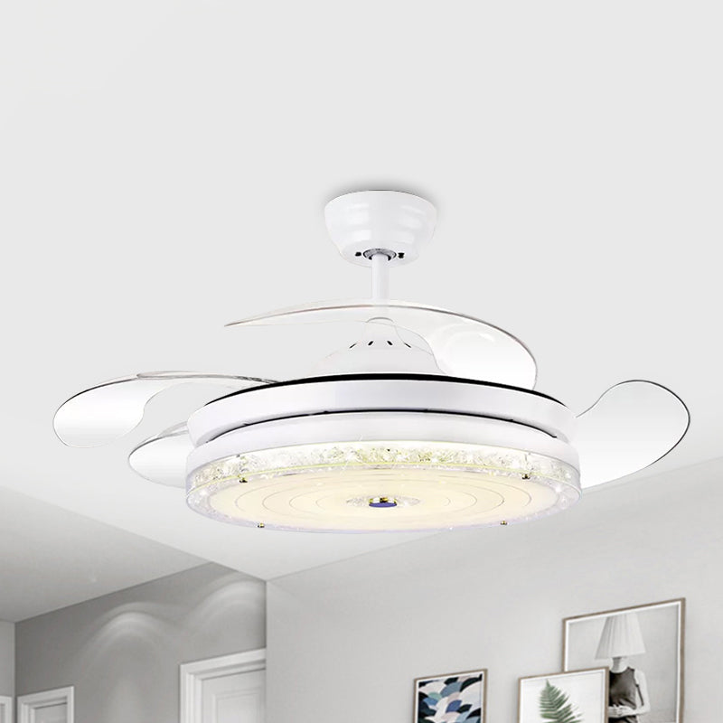 4-Blade Circle Ceiling Fan Light Minimalism Cut Crystal 19" Wide LED Restaurant Semi Mount Lighting in White/Gold Clearhalo 'Ceiling Fans with Lights' 'Ceiling Fans' 'Modern Ceiling Fans' 'Modern' Lighting' 1711667