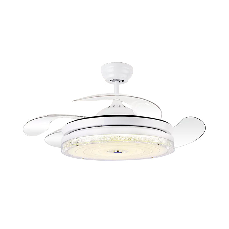 4-Blade Circle Ceiling Fan Light Minimalism Cut Crystal 19" Wide LED Restaurant Semi Mount Lighting in White/Gold Clearhalo 'Ceiling Fans with Lights' 'Ceiling Fans' 'Modern Ceiling Fans' 'Modern' Lighting' 1711668