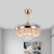 19" W LED Parlor Semi Flush Mount Simple Rose Gold 4-Blade Hanging fan Light with Floral Crystal Block Shade Rose Gold Clearhalo 'Ceiling Fans with Lights' 'Ceiling Fans' 'Modern Ceiling Fans' 'Modern' Lighting' 1711669