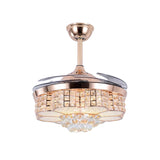 19" W LED Parlor Semi Flush Mount Simple Rose Gold 4-Blade Hanging fan Light with Floral Crystal Block Shade Clearhalo 'Ceiling Fans with Lights' 'Ceiling Fans' 'Modern Ceiling Fans' 'Modern' Lighting' 1711671