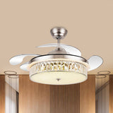 Drum Pendant Fan Lamp Fixture Minimalist Crystal Rectangle Silver/Gold 19" Width LED Semi Flush with 4-Blade Clearhalo 'Ceiling Fans with Lights' 'Ceiling Fans' 'Modern Ceiling Fans' 'Modern' Lighting' 1711679