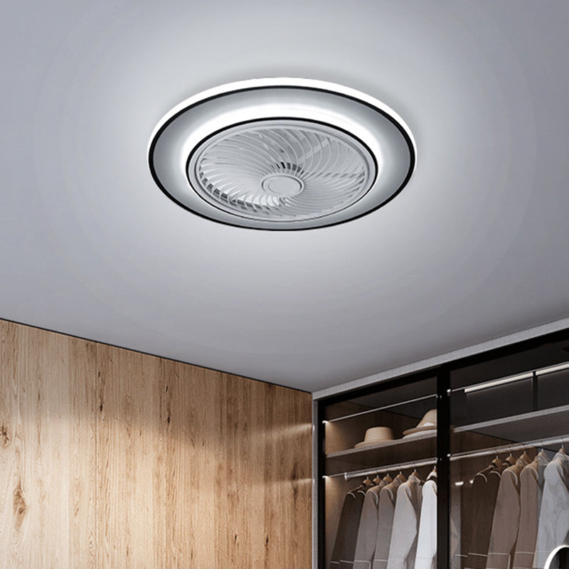 Round Metal Ceiling Fan Light Modern LED Black Semi Flush Mount for bedroom, 23" Width Clearhalo 'Ceiling Fans with Lights' 'Ceiling Fans' 'Modern Ceiling Fans' 'Modern' Lighting' 1711702
