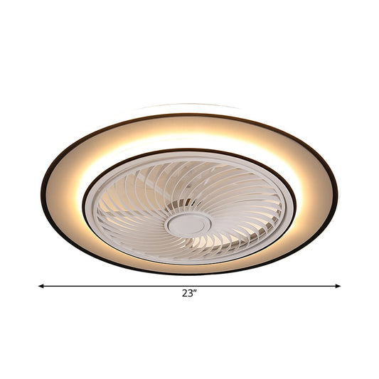 Round Metal Ceiling Fan Light Modern LED Black Semi Flush Mount for bedroom, 23" Width Clearhalo 'Ceiling Fans with Lights' 'Ceiling Fans' 'Modern Ceiling Fans' 'Modern' Lighting' 1711704