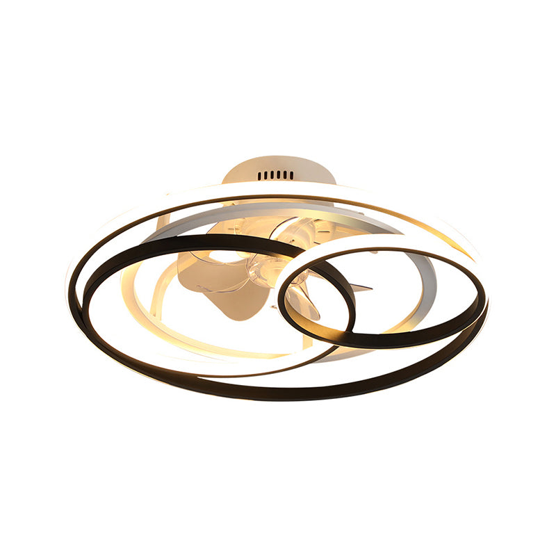 23" W Circular Bedroom Semi Mount Lighting Metal LED Nordic Hanging Fan Lamp in Black, 7 Clear Blades Clearhalo 'Ceiling Fans with Lights' 'Ceiling Fans' 'Modern Ceiling Fans' 'Modern' Lighting' 1711707