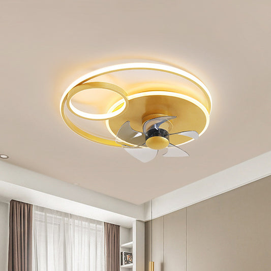 Aluminum Ring Fan Light Fixture Modern LED Gold Semi Flush with 5 Blades for Bedroom, 18" Width Gold Clearhalo 'Ceiling Fans with Lights' 'Ceiling Fans' 'Modern Ceiling Fans' 'Modern' Lighting' 1711709