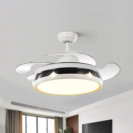 Simplicity Drum Fan Light Acrylic LED Bedroom Semi Flush Mount Lighting in White with 4 Blades, 42.5" W White Clearhalo 'Ceiling Fans with Lights' 'Ceiling Fans' 'Modern Ceiling Fans' 'Modern' Lighting' 1711721