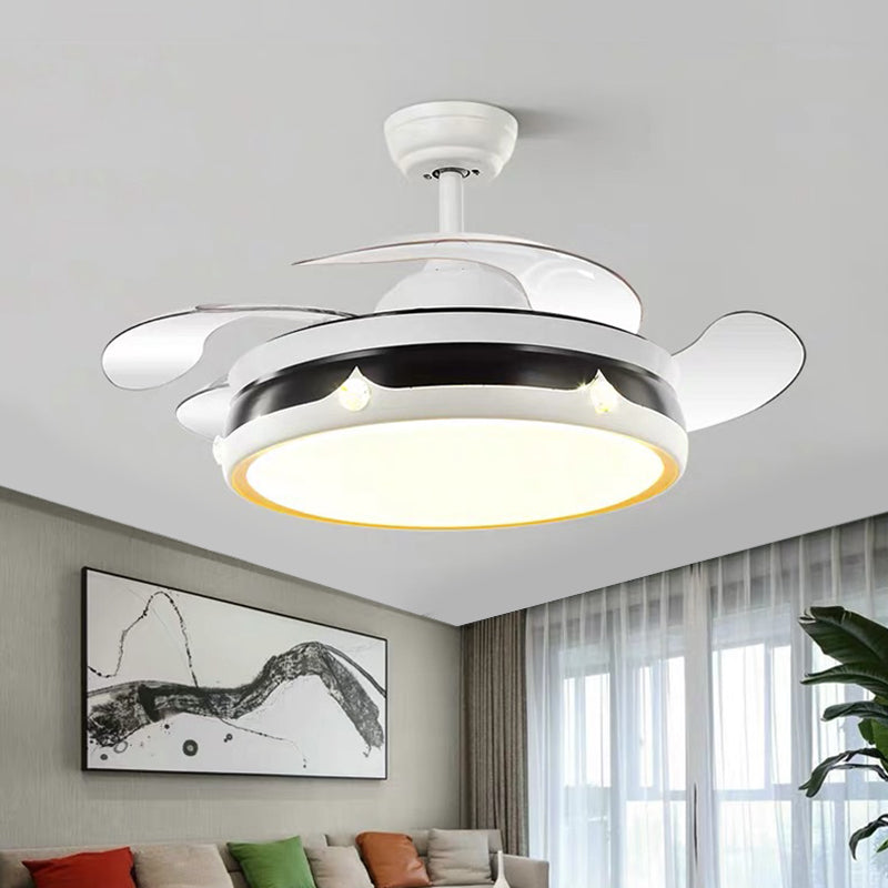 Simplicity Drum Fan Light Acrylic LED Bedroom Semi Flush Mount Lighting in White with 4 Blades, 42.5" W Clearhalo 'Ceiling Fans with Lights' 'Ceiling Fans' 'Modern Ceiling Fans' 'Modern' Lighting' 1711722