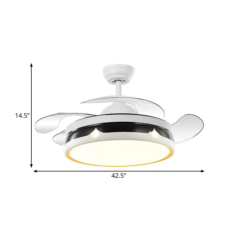 Simplicity Drum Fan Light Acrylic LED Bedroom Semi Flush Mount Lighting in White with 4 Blades, 42.5" W Clearhalo 'Ceiling Fans with Lights' 'Ceiling Fans' 'Modern Ceiling Fans' 'Modern' Lighting' 1711724