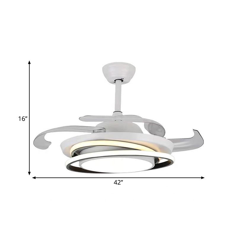 42" W Circle Acrylic Ceiling Fan Minimal 3 Blades LED White Semi Flush Light for Living Room Clearhalo 'Ceiling Fans with Lights' 'Ceiling Fans' 'Modern Ceiling Fans' 'Modern' Lighting' 1711728