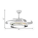 42" W Circle Acrylic Ceiling Fan Minimal 3 Blades LED White Semi Flush Light for Living Room Clearhalo 'Ceiling Fans with Lights' 'Ceiling Fans' 'Modern Ceiling Fans' 'Modern' Lighting' 1711728