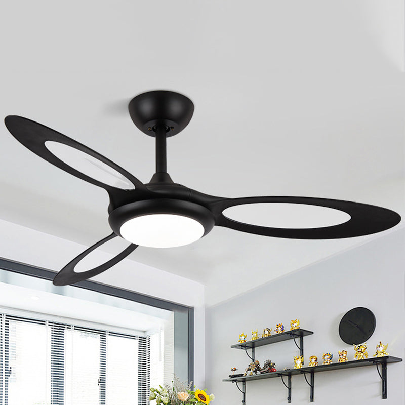 4-Blade Round Acrylic Hanging Fan Light Retro Style 44" Wide LED Restaurant Semi Flush Lamp in Black/White/Coffee Black Clearhalo 'Ceiling Fans with Lights' 'Ceiling Fans' Lighting' 1711729