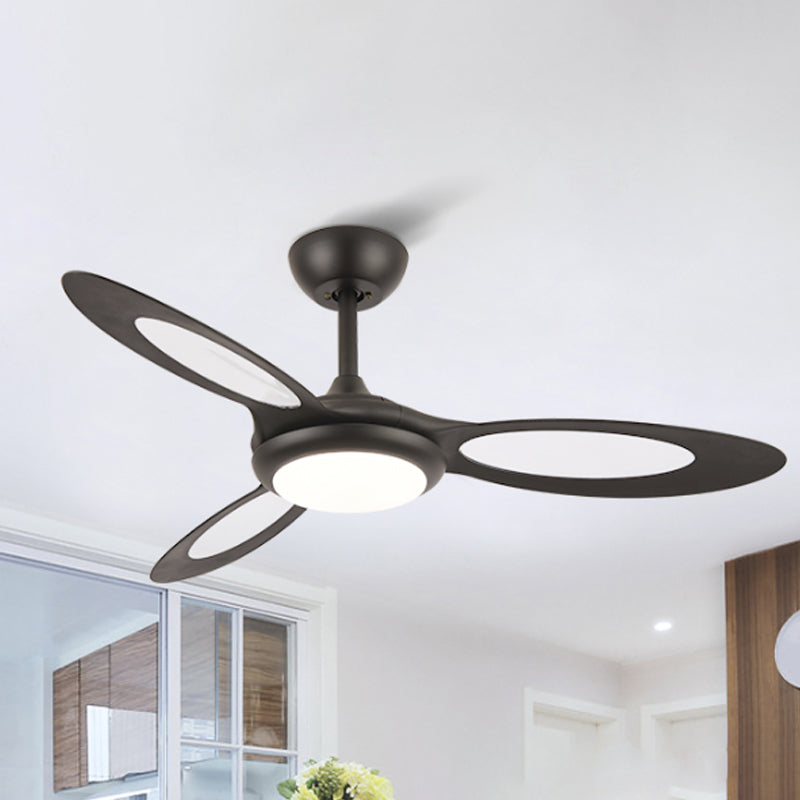 4-Blade Round Acrylic Hanging Fan Light Retro Style 44" Wide LED Restaurant Semi Flush Lamp in Black/White/Coffee Clearhalo 'Ceiling Fans with Lights' 'Ceiling Fans' Lighting' 1711730
